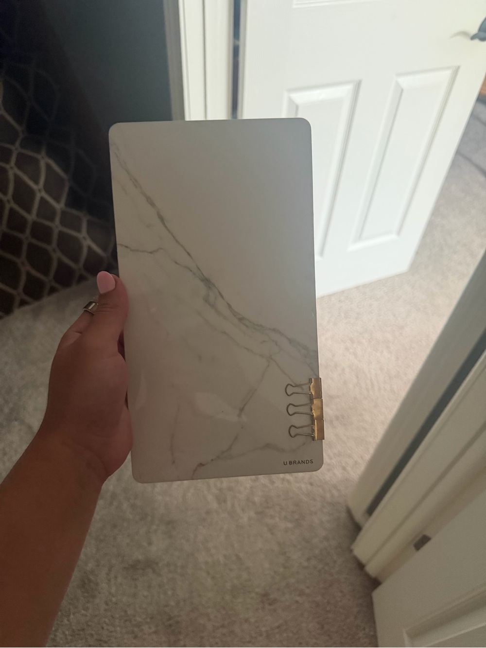 White Marble WhiteBoard with Gold Clips